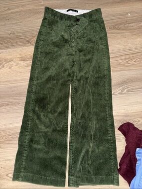 Corduroy Wide-Leg Pants - Olive Green